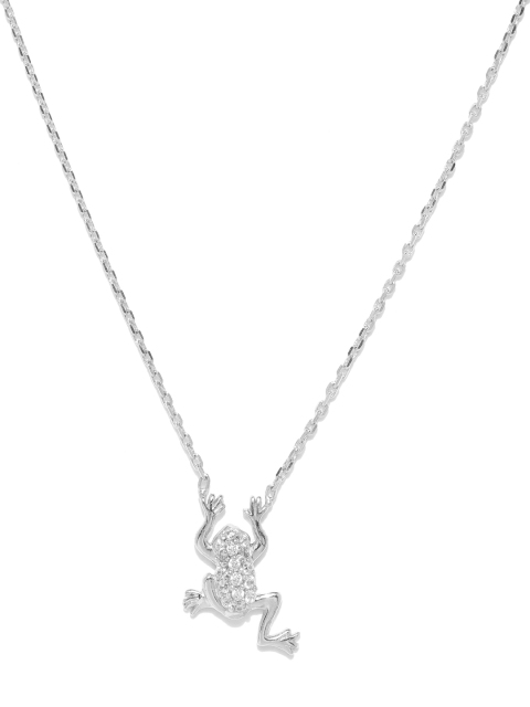 

Carlton London Silver-Toned Rhodium-Plated CZ-Studded Frog-Shaped Necklace