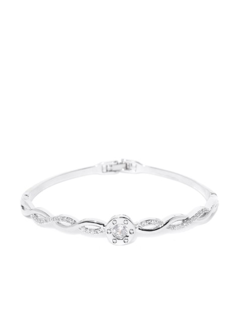 

Carlton London Silver-Toned Rhodium-Plated CZ Studded Bangle Style Bracelet