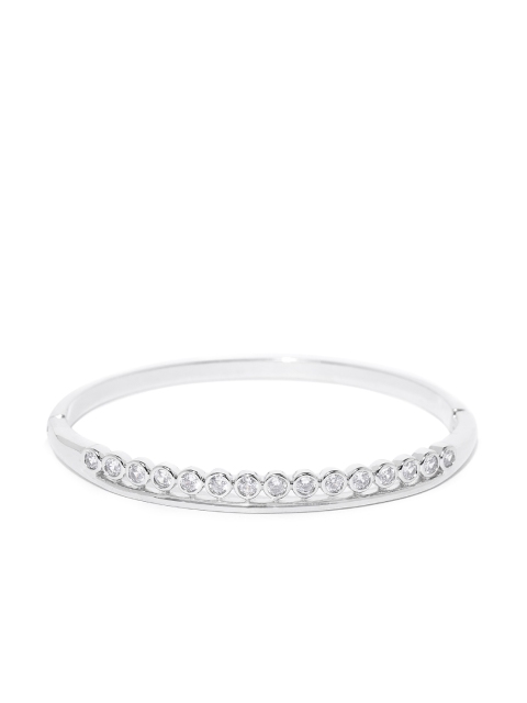 

Carlton London Silver-Toned Rhodium-Plated CZ Studded Bangle Style Bracelet