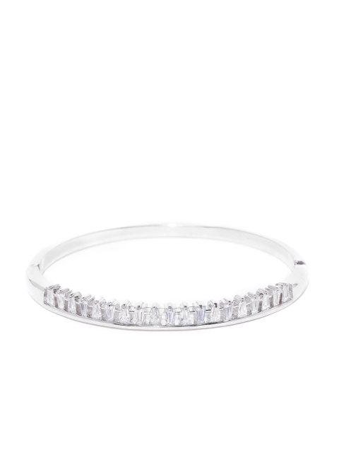 

Carlton London Silver-Toned Rhodium-Plated CZ Studded Bangle Style Bracelet