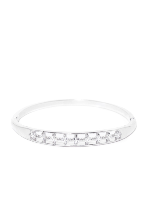 

Carlton London Silver-Toned Rhodium-Plated CZ Studded Bangle-Style Bracelet