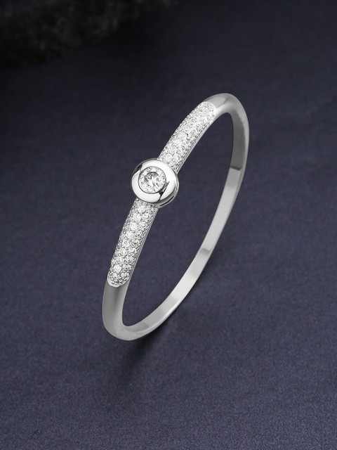 

Carlton London Silver-Toned Rhodium-Plated CZ Studded Bangle-Style Bracelet