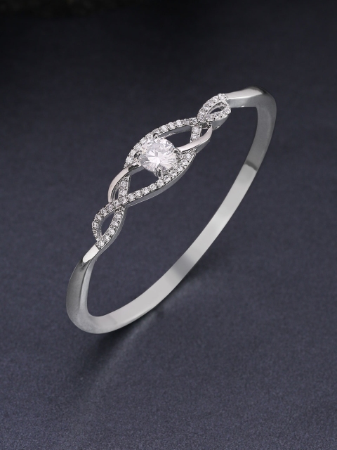 

Carlton London Silver-Toned Rhodium-Plated CZ Studded Bangle-Style Bracelet