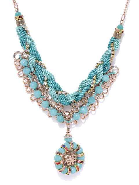 

Carlton London Blue Gold-Plated Stone-Studded Beaded Necklace