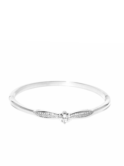 

Carlton London Rhodium-Plated CZ-Studded Bangle-Style Bracelet, Silver