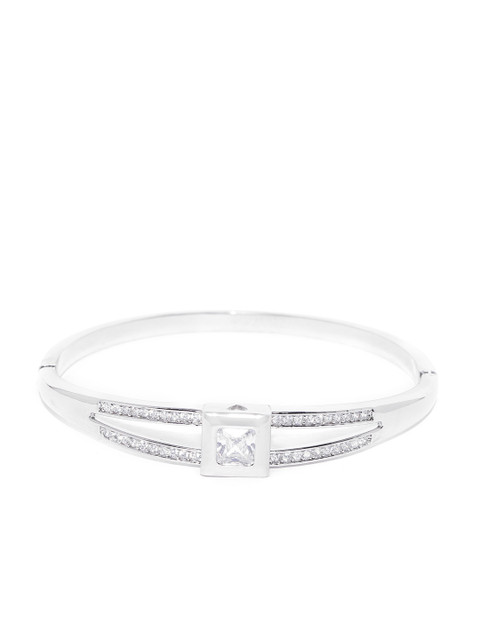 

Carlton London Women Silver-Toned Rhodium-Plated CZ Studded Bangle Style Bracelet