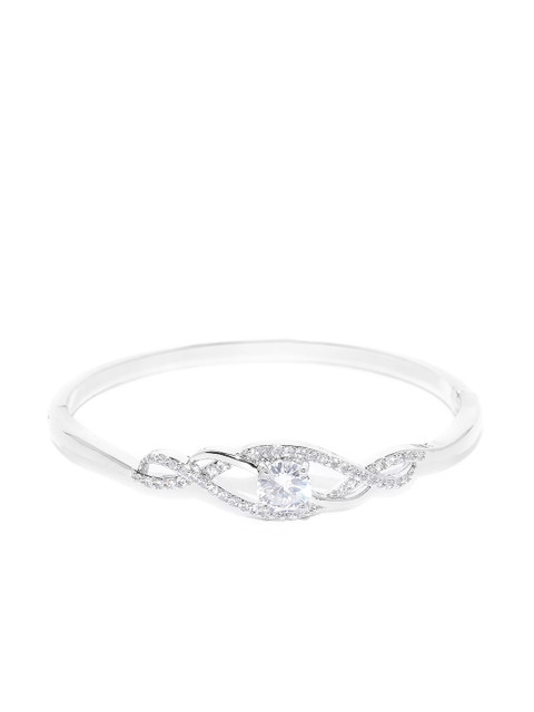 

Carlton London Women Silver-Toned Rhodium-Plated CZ Studded Bangle Style Bracelet
