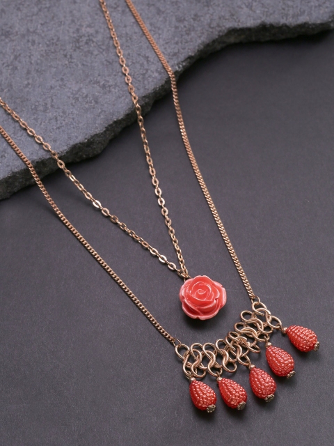 

Carlton London Peach-Coloured Gold-Plated Beaded Layered Necklace