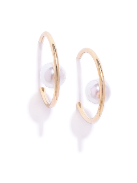 

Carlton London Off-White Gold-Plated Beaded Circular Half Hoop Earrings