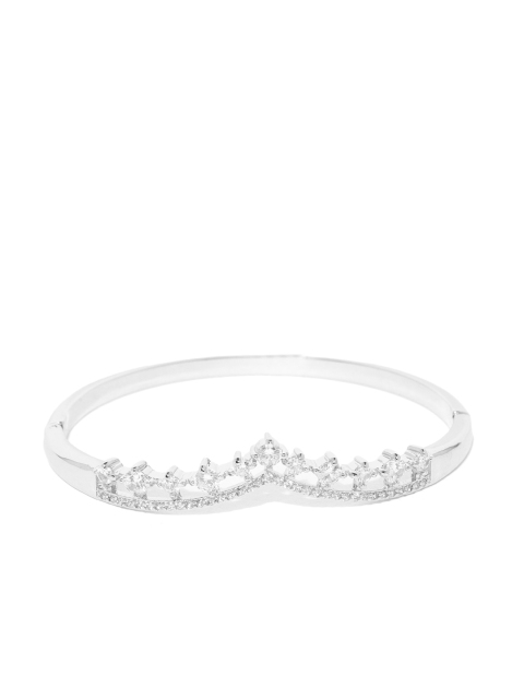 

Carlton London Women Silver-Toned Rhodium-Plated CZ Studded Bangle Style Bracelet
