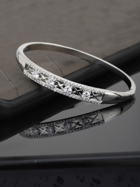 

Carlton London Rhodium-Plated CZ-Studded Bangle-Style Bracelet, Silver