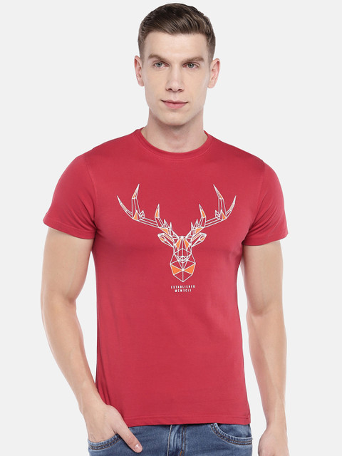 

Globus Men Red Printed Round Neck T-shirt