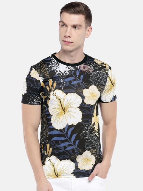 

Globus Men Black & Yellow Printed Round Neck T-shirt