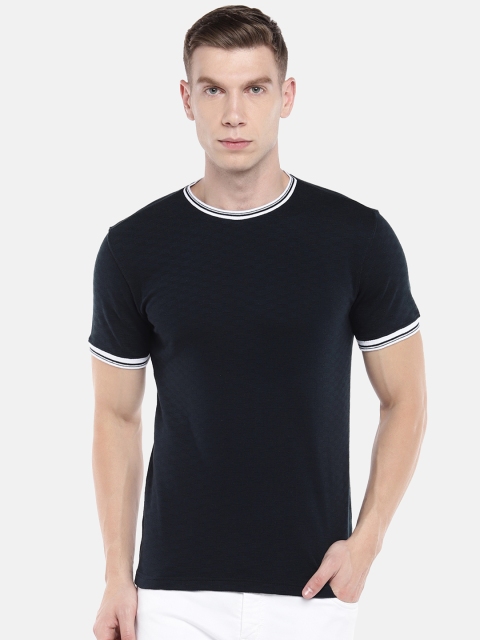

Globus Men Navy Blue Self-Design Round Neck T-shirt