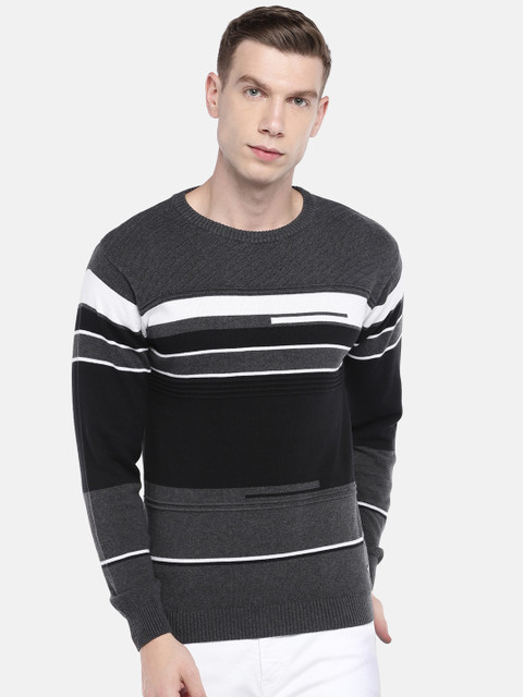 

Globus Men Grey & Black Striped Sweater