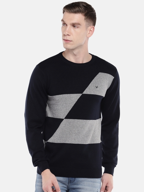 

Globus Men Navy Blue & Grey Colourblocked Pullover Sweater