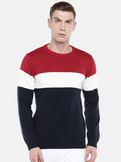 

Globus Men Navy Blue & Red Colourblocked Sweater