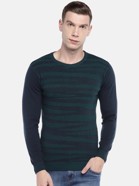 

Globus Men Green & Blue Self Design Sweater