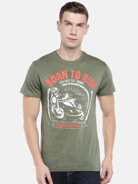 

Globus Men Olive Green Printed Round Neck T-shirt