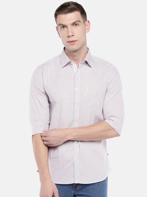 

Globus Men Off-White & Orange Regular Fit Checked Casual Shirt