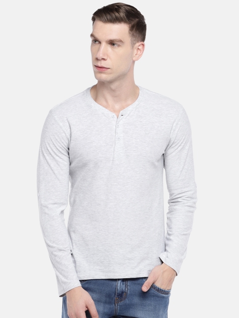 

Globus Men Grey Melange Solid Henley Neck T-shirt