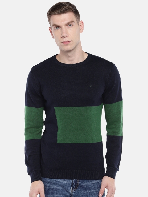 

Globus Men Green & Navy Blue Colourblocked Pullover Sweater