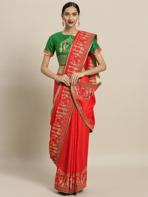 

Shaily Red Solid Pure Silk Saree