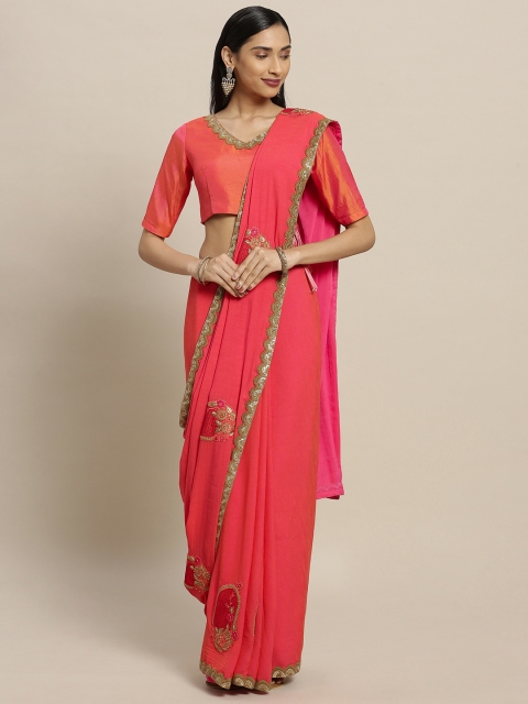 

Shaily Pink Embroidered Pure Silk Saree