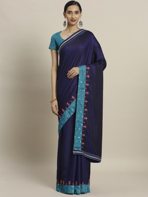

Shaily Navy Blue Pure Silk Solid Saree