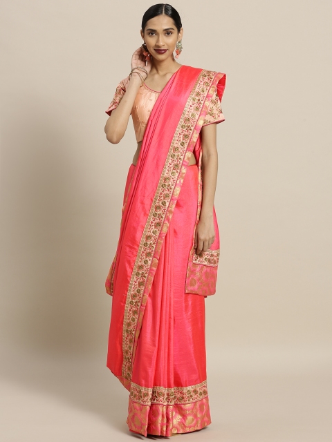 

Shaily Pink Solid Pure Silk Saree