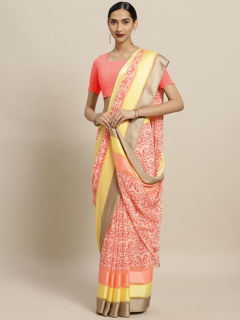 

Shaily Pink & Yellow Satin Printed Saree