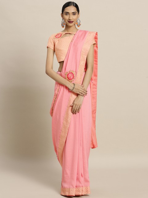 

Shaily Pink Solid Pure Silk Saree