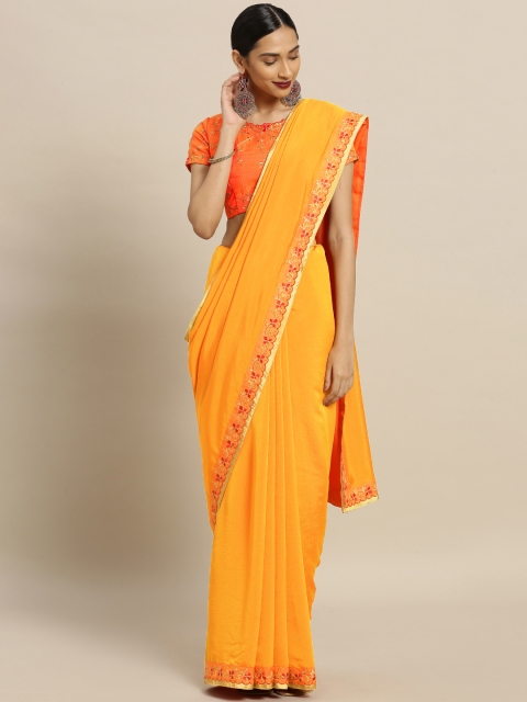 

Shaily Yellow Pure Silk Solid Saree