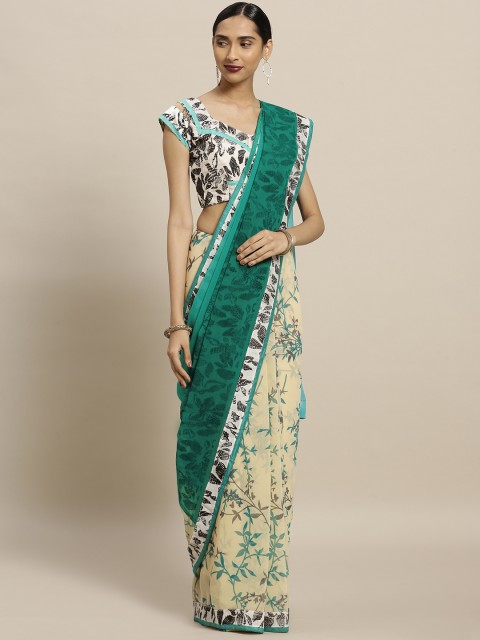 

Shaily Green & Beige Pure Georgette Printed Saree