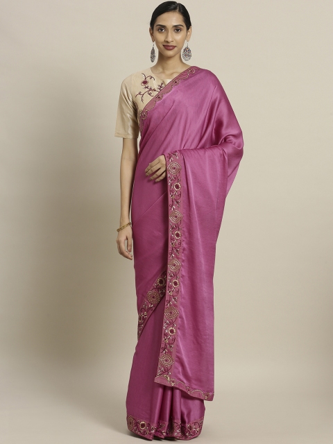 

Shaily Purple Pure Silk Embroidered Border Saree