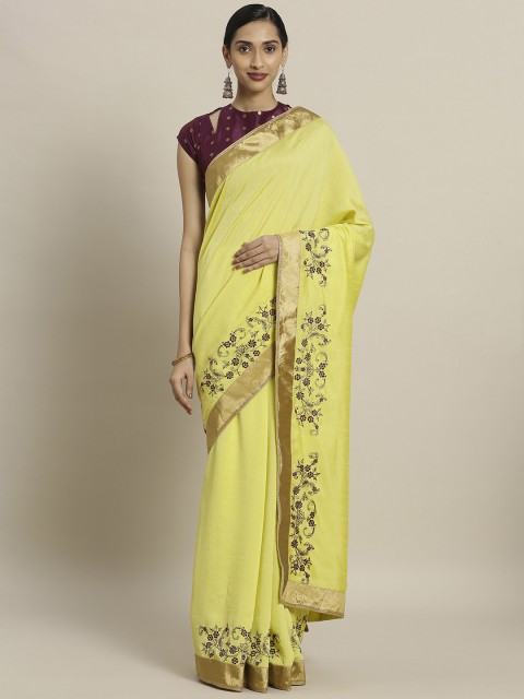 

Shaily Yellow Pure Silk Solid Saree