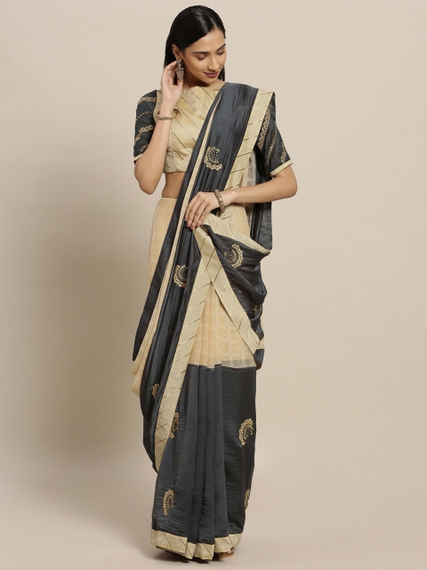 

Shaily Cream-Coloured & Grey Pure Silk Checked Saree