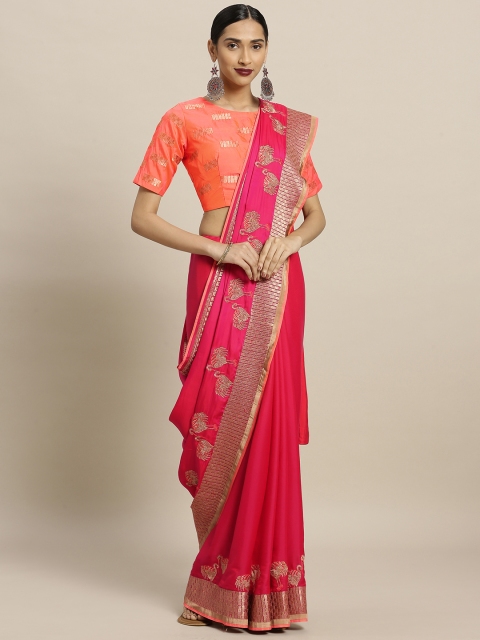 

Shaily Pink Solid Satin Saree