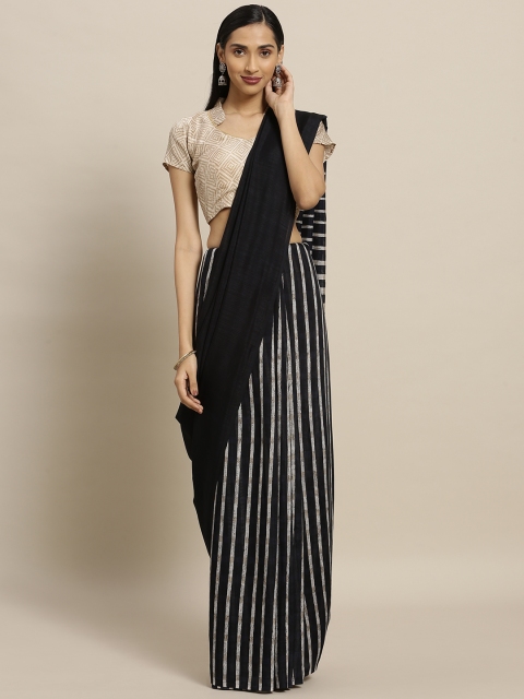 

Shaily Black & Off-White Silk Cotton Striped Saree