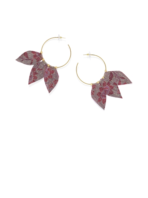 

Pipa Bella Pink & Gold-Plated Handcrafted Bankura Leaf Shaped Hoop Earrings