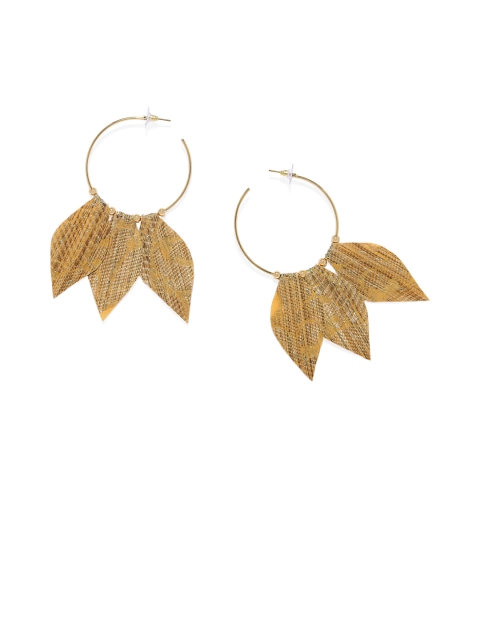 

Pipa Bella Yellow & Gold-Plated Handcrafted Bankura Leaf Shaped Hoop Earrings