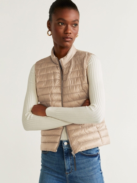 

MANGO Women Beige Solid Quilted Jacket
