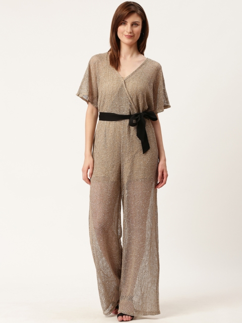 

MANGO Women Golden Open Knit Basic Jumpsuit, Gold