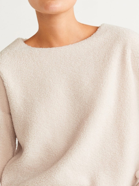 

MANGO Women Off-White Solid Fuzzy Sweatshirt