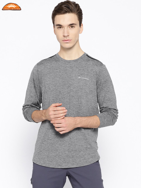 

Columbia Men Charcoal Grey Tech Trail II Crew Solid T-shirt, Grey melange