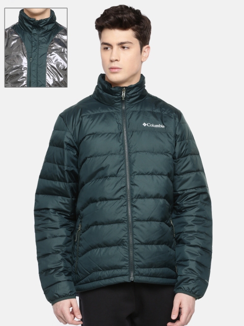 

Columbia Men Teal Blue & Silver-Toned Cascade Peak II Outdoor Reversible Puffer Jacket
