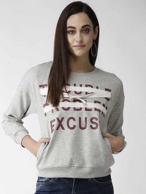 

Madame Women Grey Melange Printed Sweatshirt