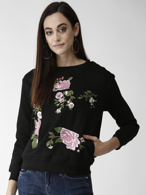 

Madame Women Black & Pink Embroidered Sweatshirt