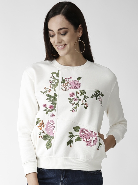 

Madame Women Off-White & Pink Embroidered Sweatshirt