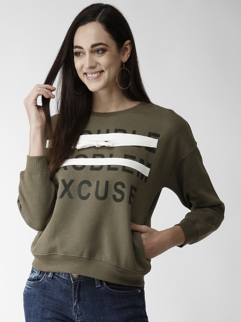 

Madame Women Olive Green Printed Sweatshirt